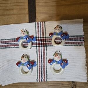 Kohl's Snowman Napkin Rings with Red and Blue Accents